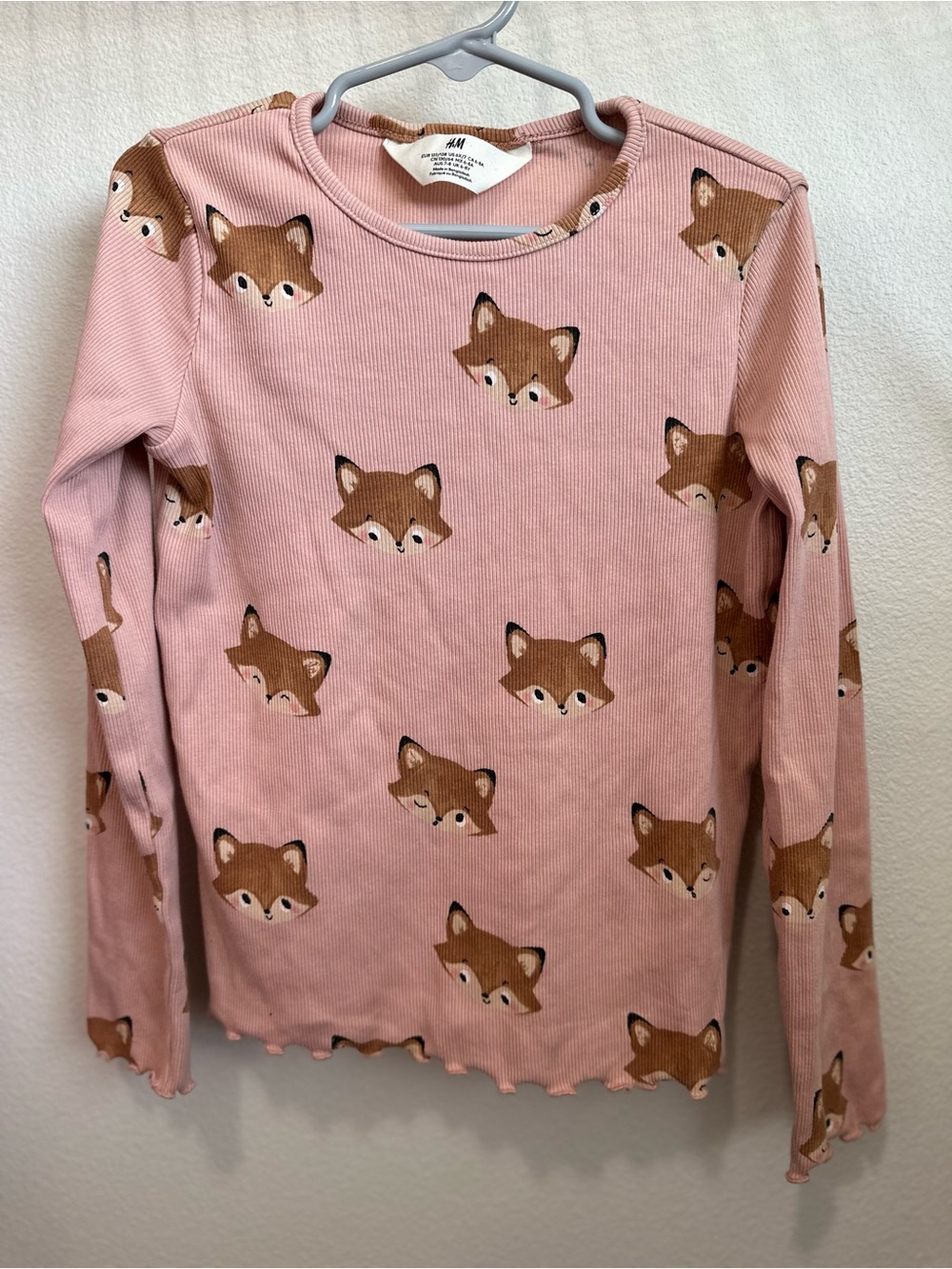 H&M Pink Fox Face Long Sleeve Tee